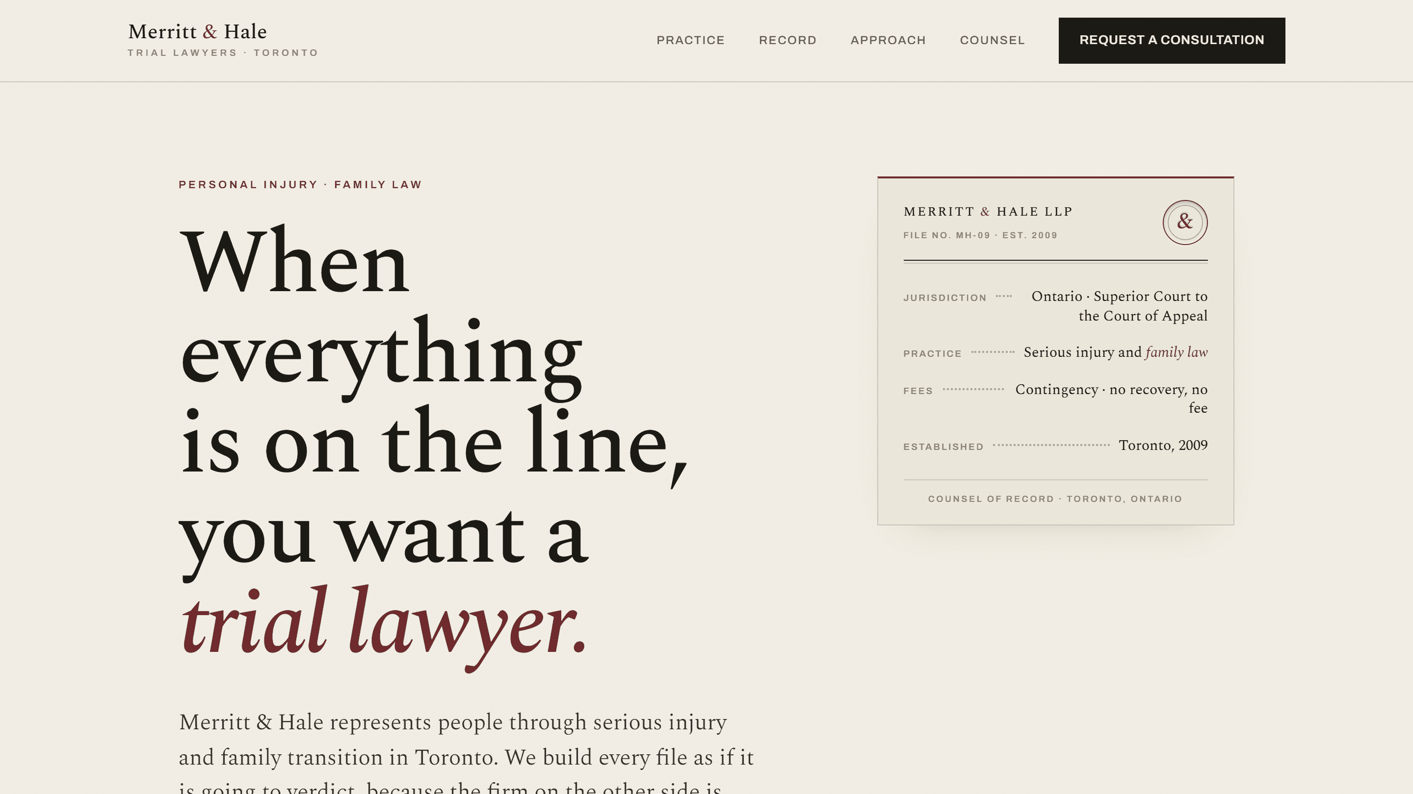 Merritt & Hale trial law firm website screenshot