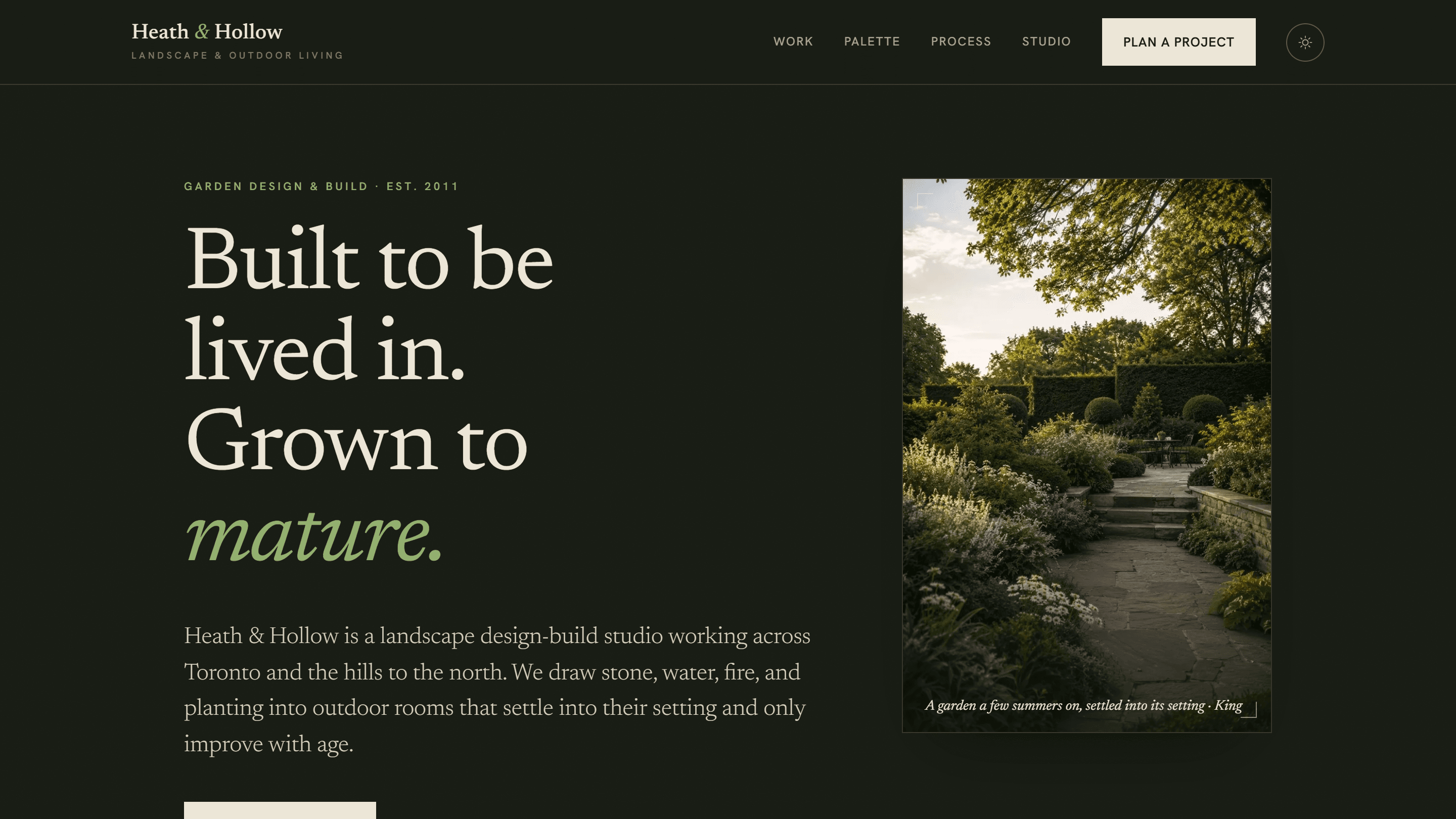 Heath & Hollow landscape studio website screenshot