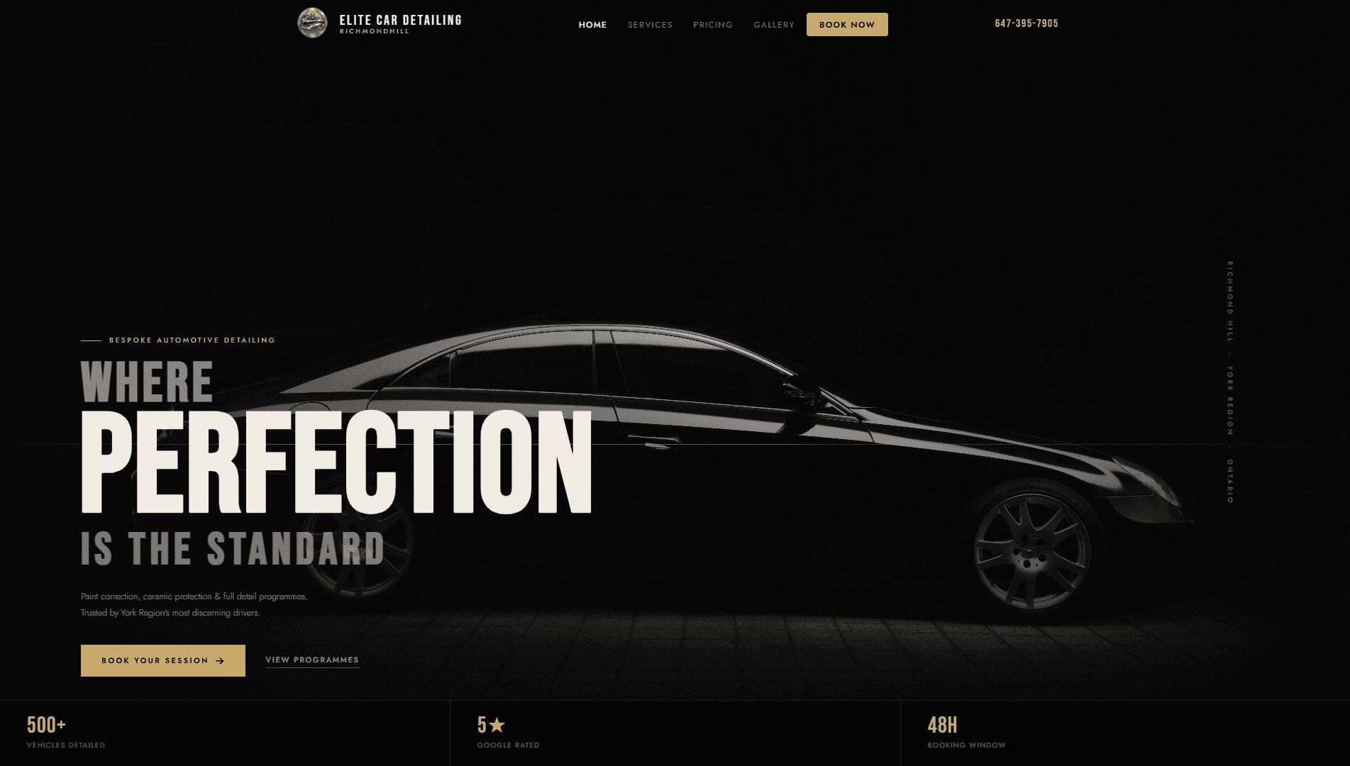 Elite Car Detailing Richmond Hill website screenshot